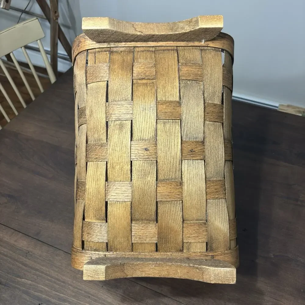 Vtg Lg Wood Fireplace Log Kindling Basket Caddy American Primitive Rustic Cabin